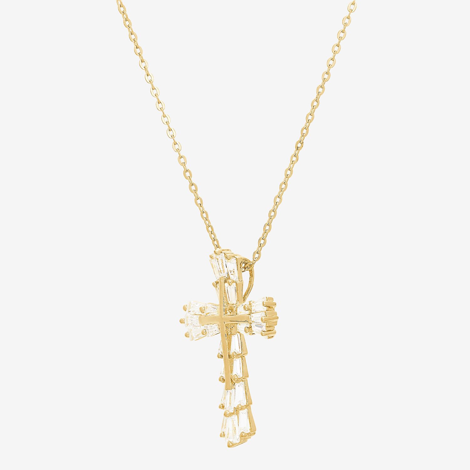 DiamonArt® Womens White Cubic Zirconia 14K Gold Over Silver Cross Pendant Necklace