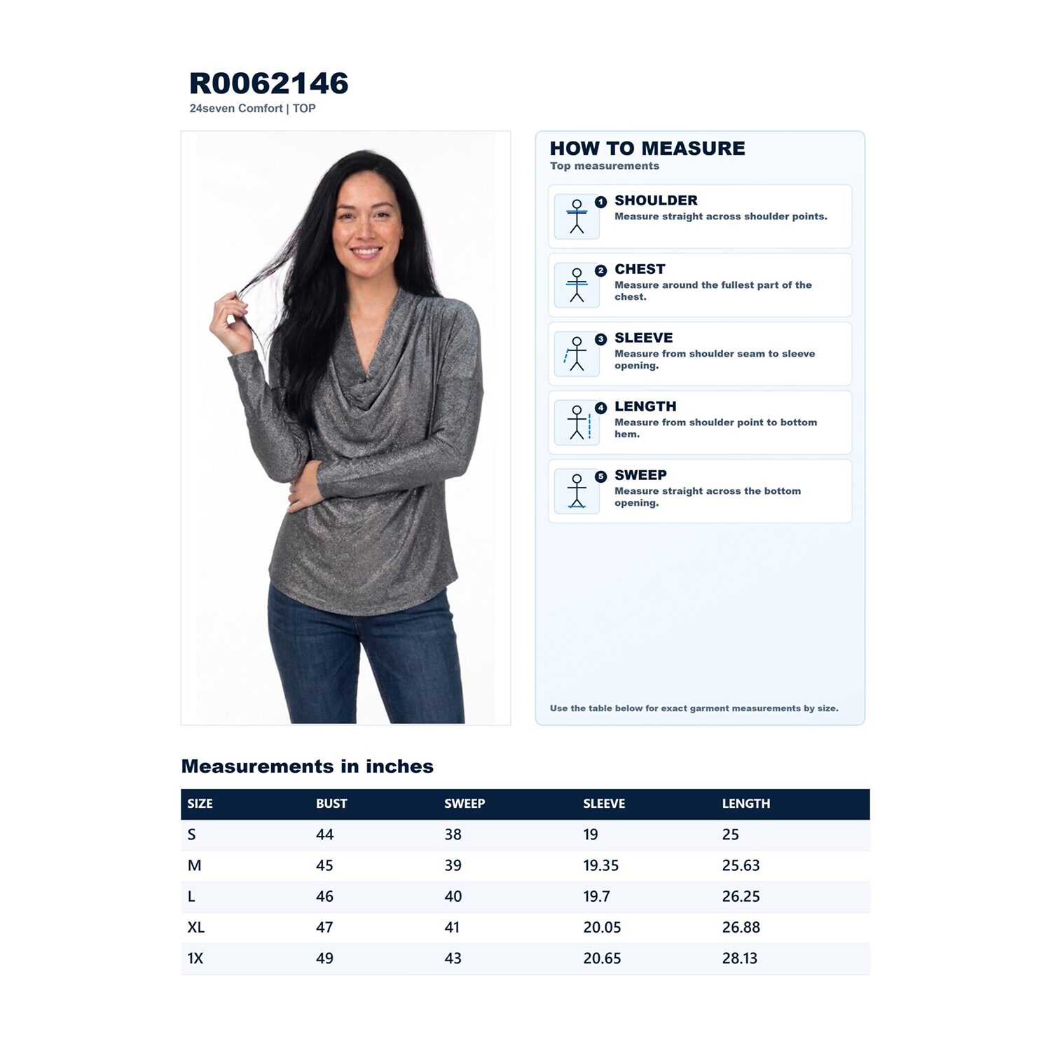 24seven Comfort Apparel Womens Cowl Neck Long Sleeve Blouse
