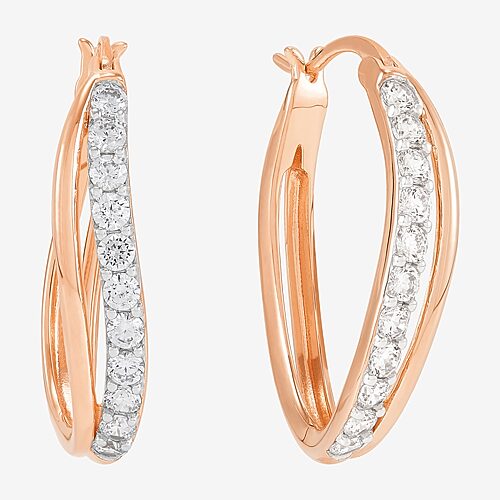 Diamonart Womens Cubic Zirconia 14K Gold Over Silver 25.5mm Hoop Earrings, One Size, Rose Over Silver