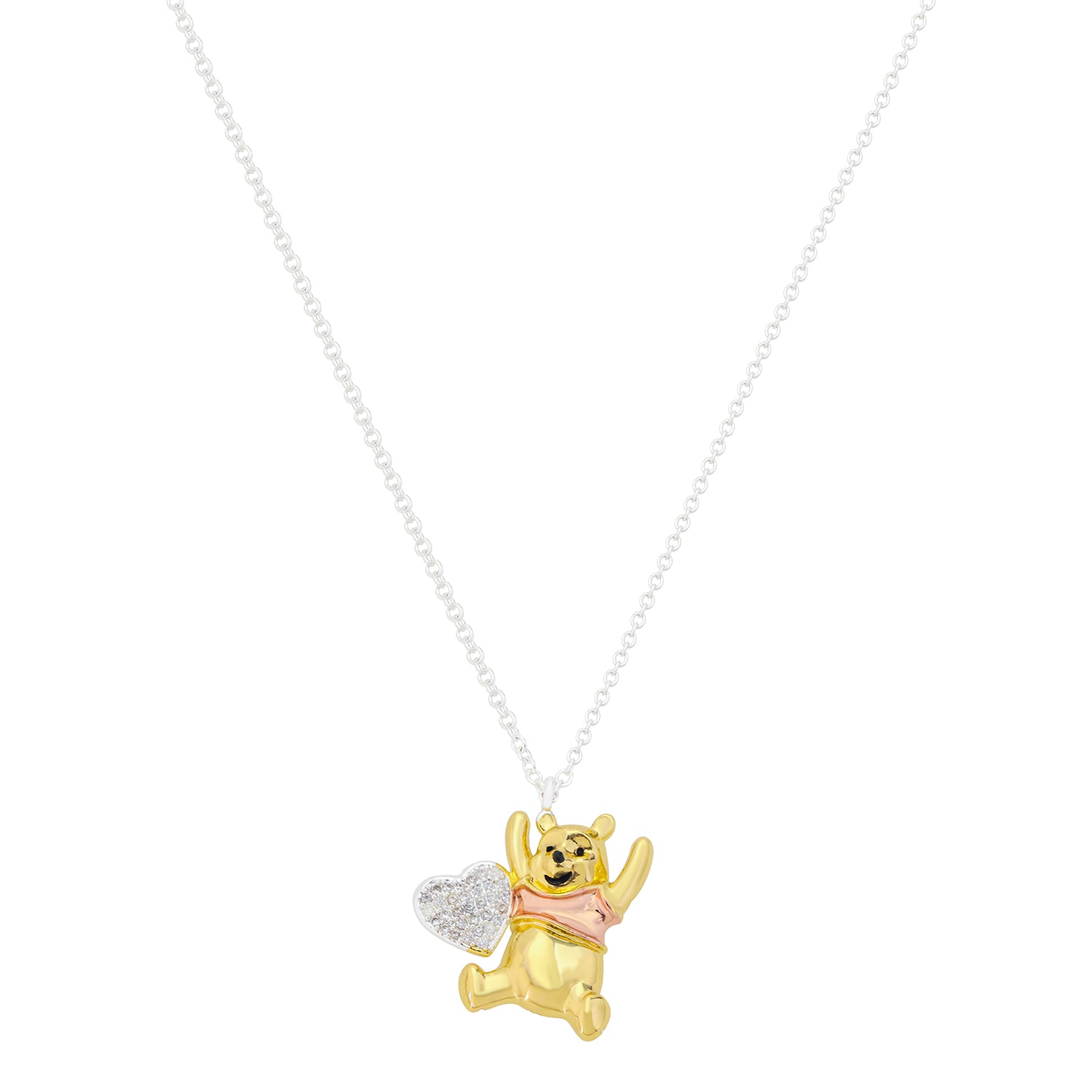 Disney Classics Womens Cubic Zirconia Heart Winnie The Pooh 16 Inch Pendant Necklace