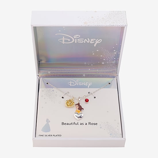 Disney Classics Womens Red Crystal Beauty and the Beast 16 Inch Pendant Necklace