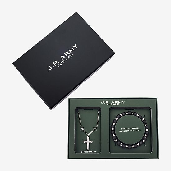 J.P. Army Mens Black Cross 2-pc. Jewelry Set