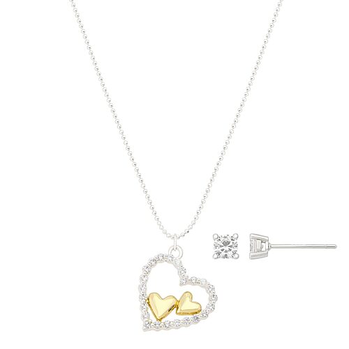 Footnotes Womens Cubic Zirconia Heart 3-pc. Necklace Set In Yellow