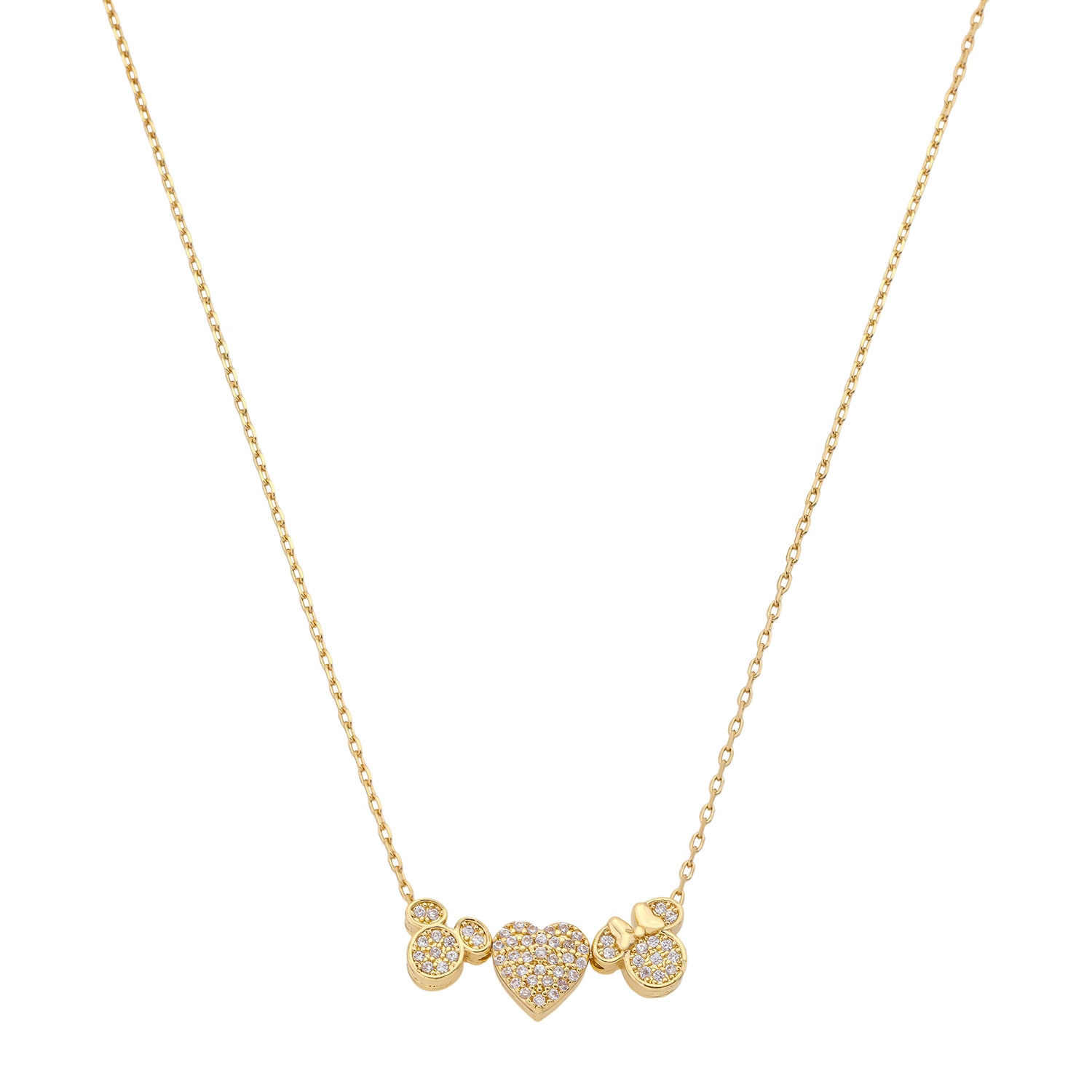 Disney Classics Womens Cubic Zirconia Heart 16 Inch Pendant Necklace
