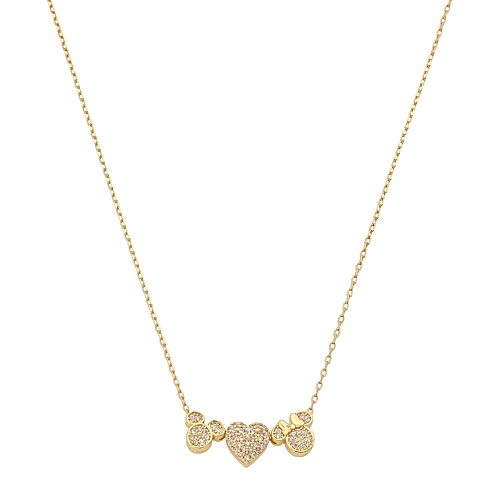 Disney Classics Womens Cubic Zirconia Heart 16 Inch Pendant Necklace In Yellow