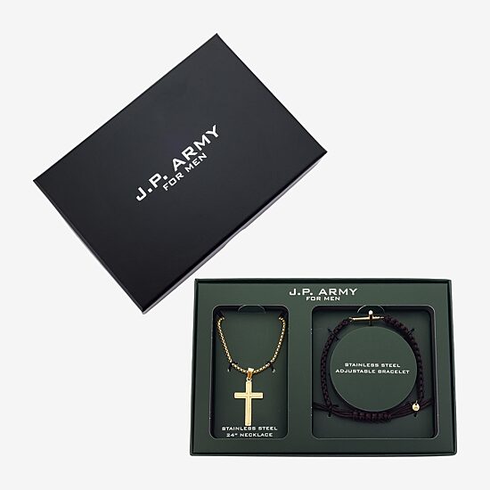 J.P. Army Mens Stainless Steel Cross 2-pc. Jewelry Set