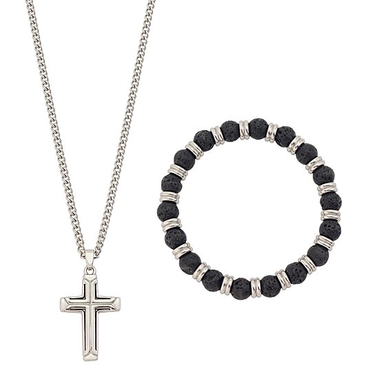 J.P. Army Mens Black Cross 2-pc. Jewelry Set
