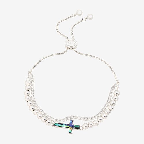 Footnotes Womens Cubic Zirconia Cross Bolo Bracelet In Silver