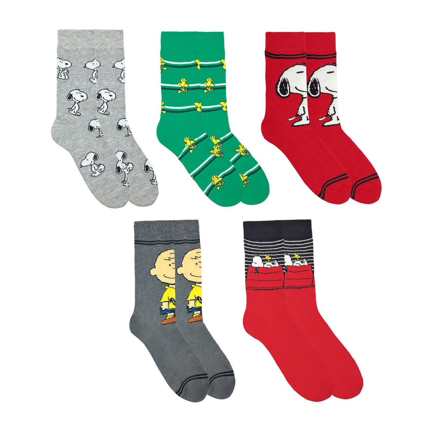 Mens 5 Pair Snoopy Crew Socks