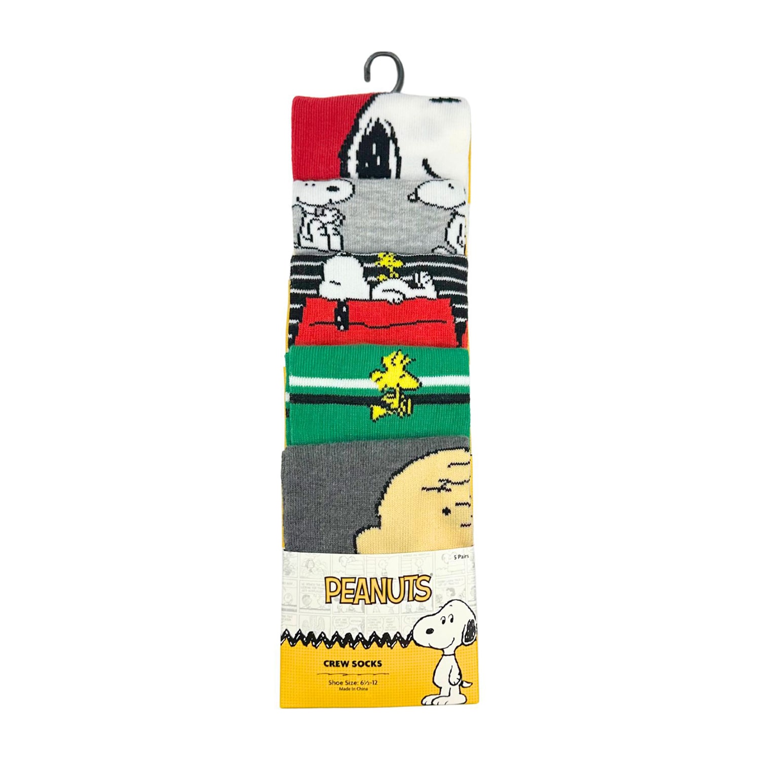 Mens 5 Pair Snoopy Crew Socks