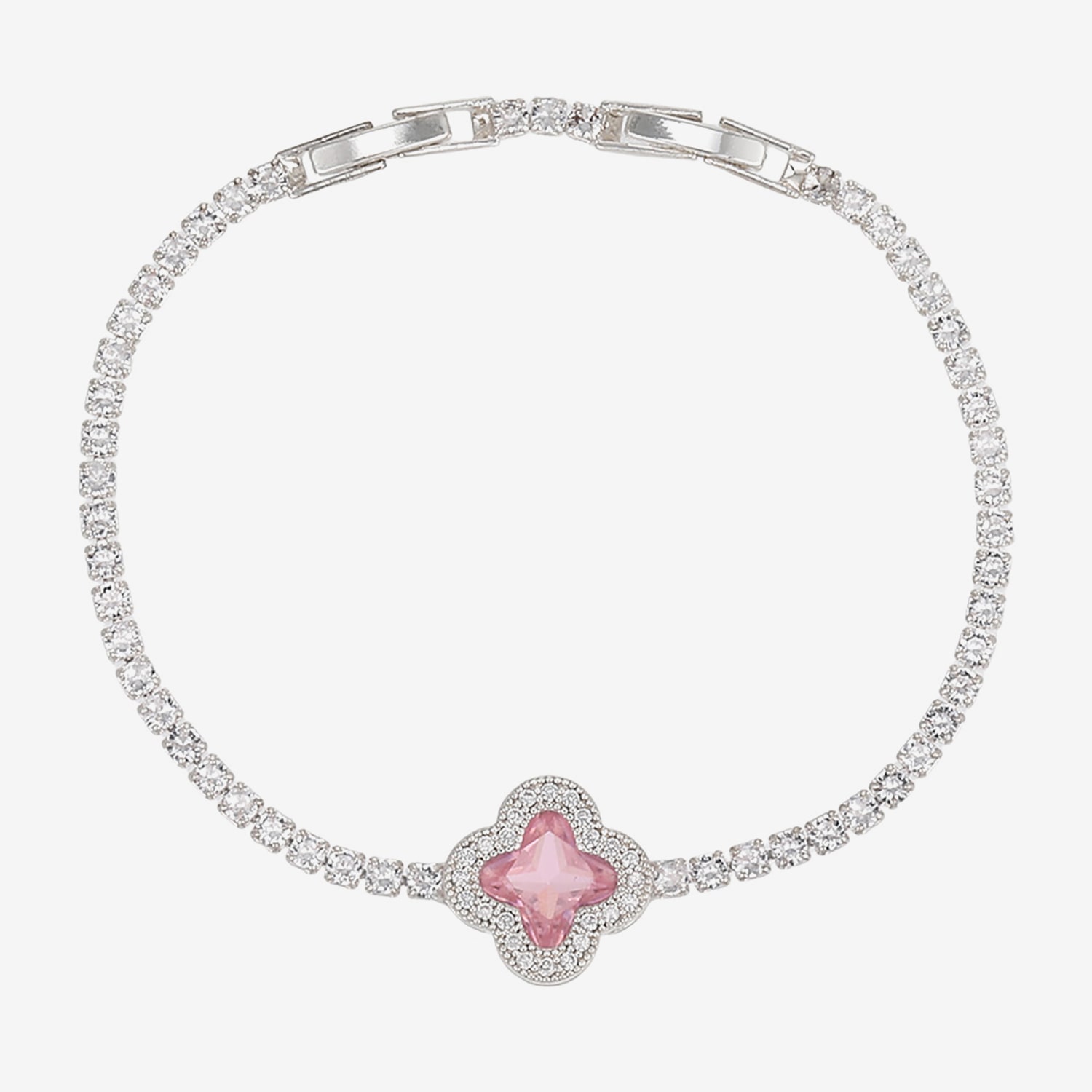 Womens Simulated Pink Cubic Zirconia Round 7 Inch Tennis Bracelet