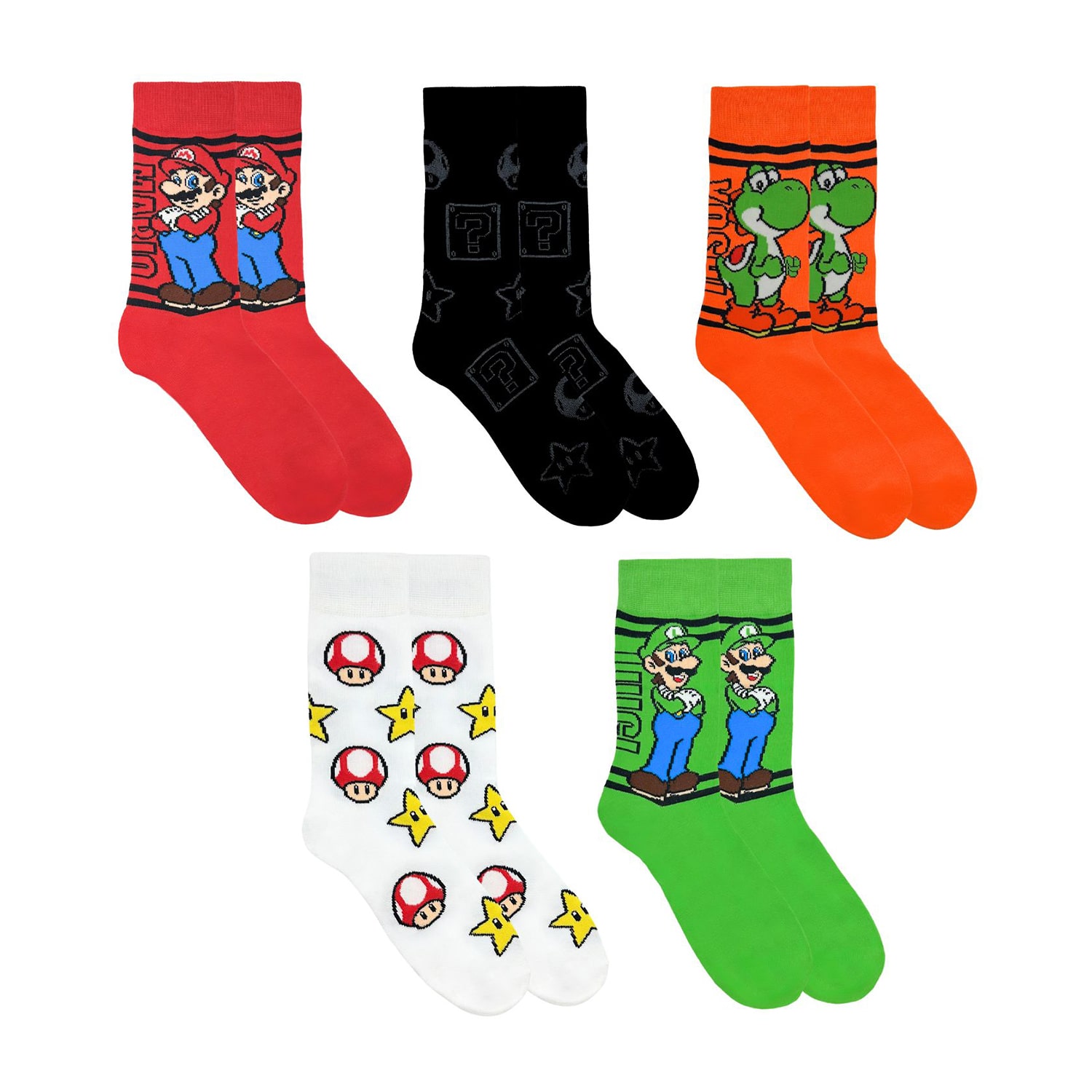 Mens 5 Pair Super Mario Crew Socks