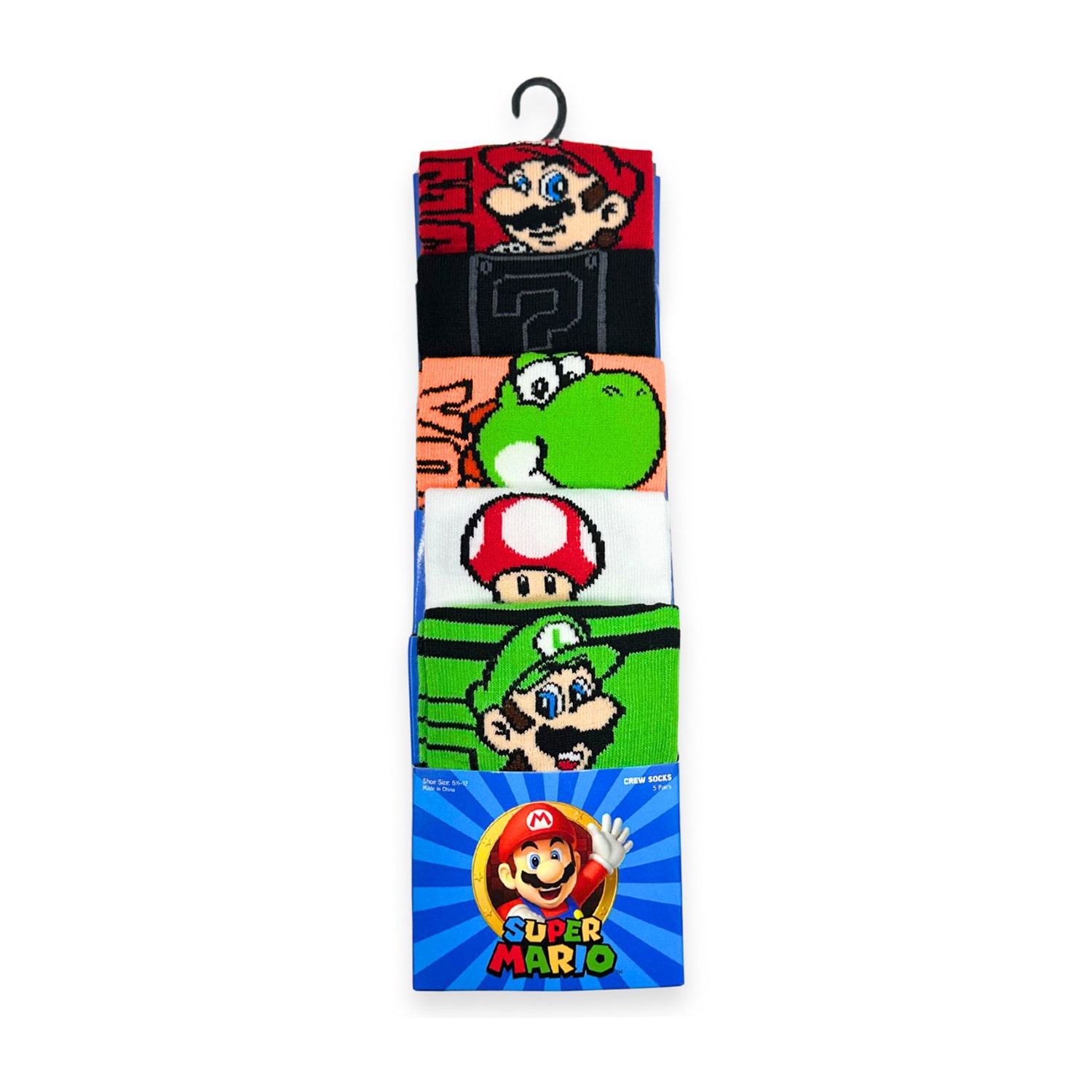 Mens 5 Pair Super Mario Crew Socks