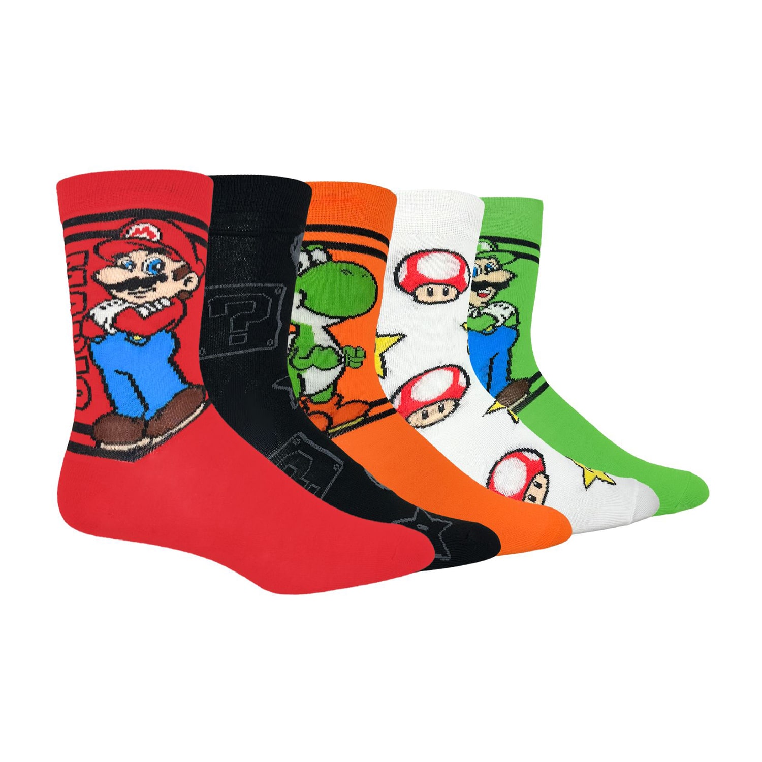 Mens 5 Pair Super Mario Crew Socks