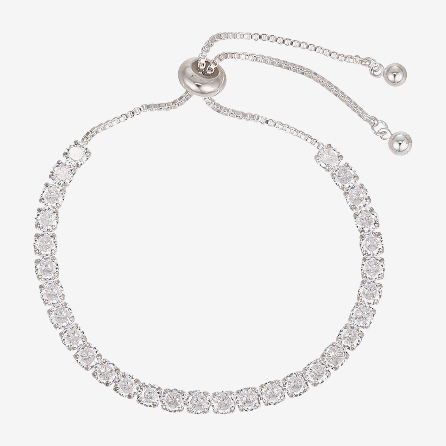 Womens Simulated Cubic Zirconia Round Bolo Bracelet