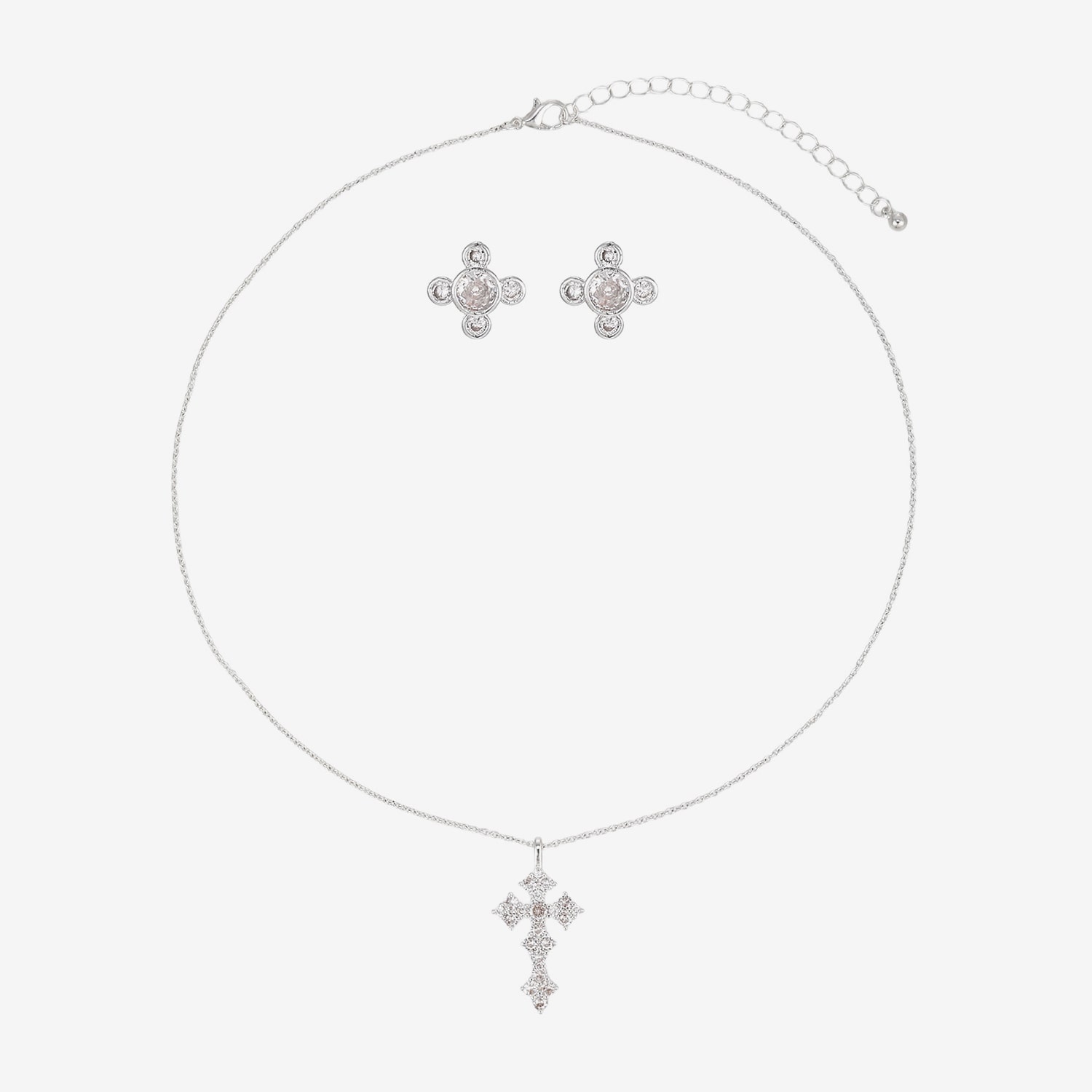 Womens Simulated Cubic Zirconia Cross 2-pc. Necklace Set