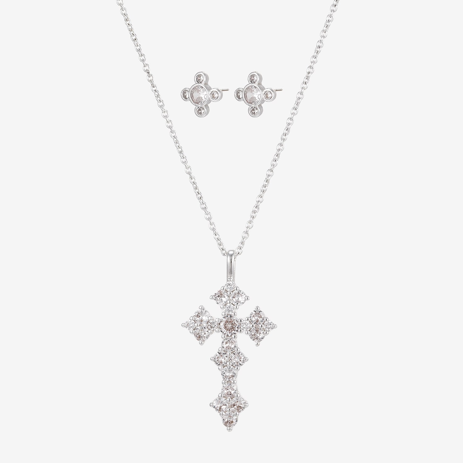 Womens Simulated Cubic Zirconia Cross 2-pc. Necklace Set