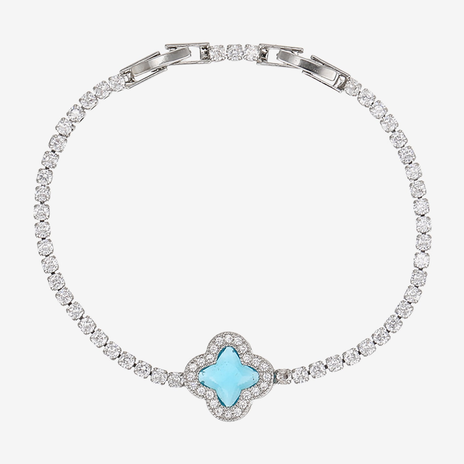 Womens Simulated Blue Cubic Zirconia Round 7 Inch Tennis Bracelet