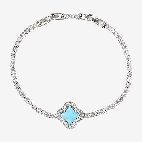 Sloan Hudson Womens Silver Plated Blue Cubic Zirconia Round 7 Inch Tennis Bracelet, One Size, Silver