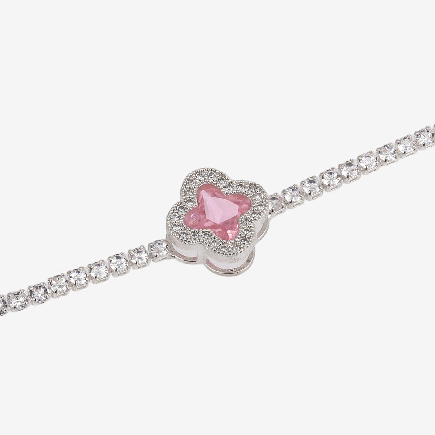 Womens Simulated Pink Cubic Zirconia Round 7 Inch Tennis Bracelet