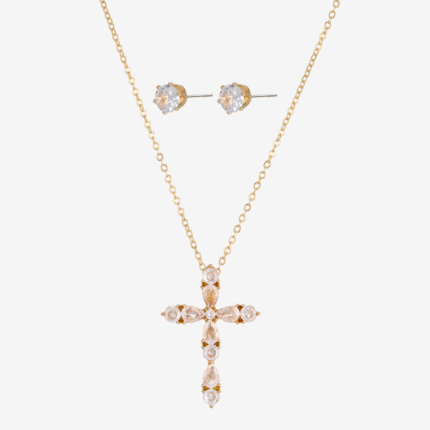 Womens Simulated Cubic Zirconia Cross 2-pc. Necklace Set