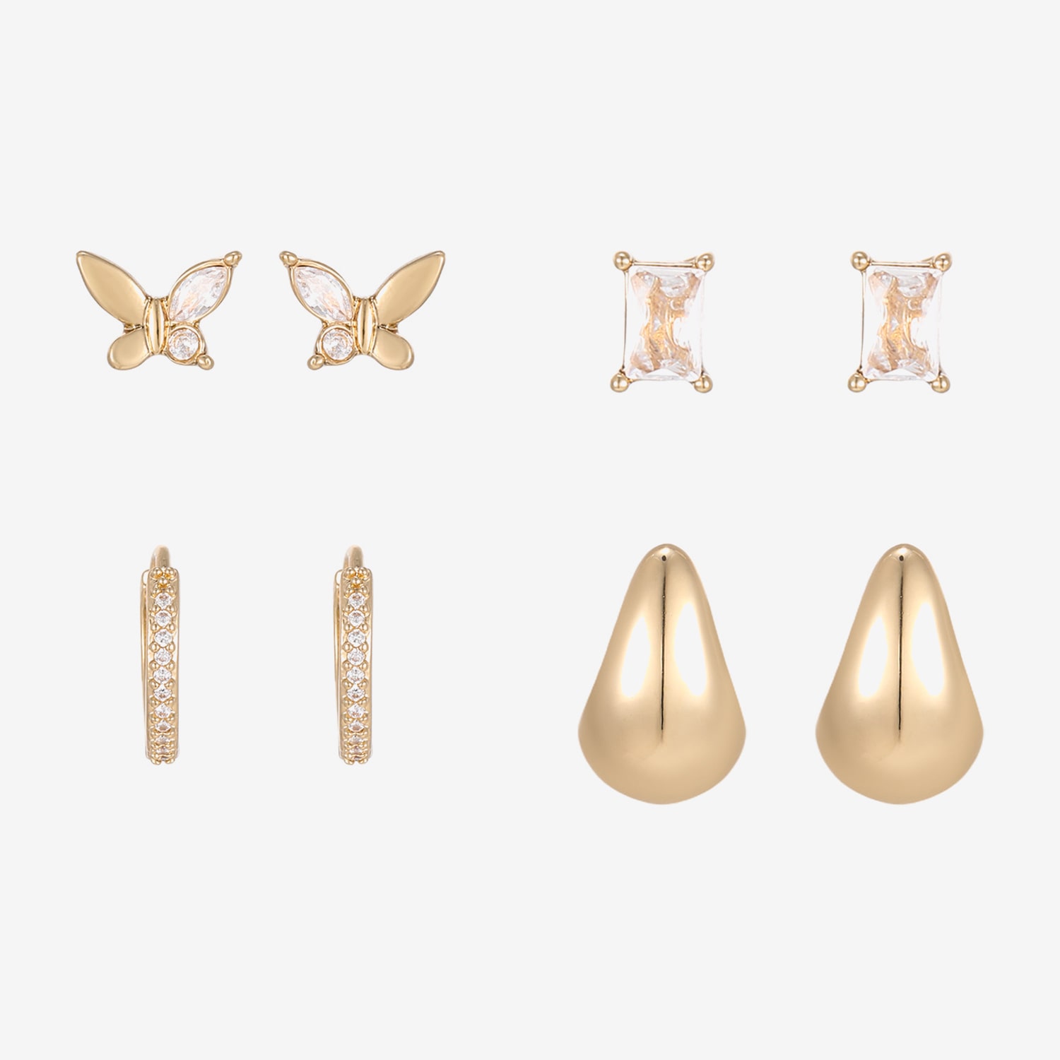Womens Simulated Cubic Zirconia 4 Pair Earring Set