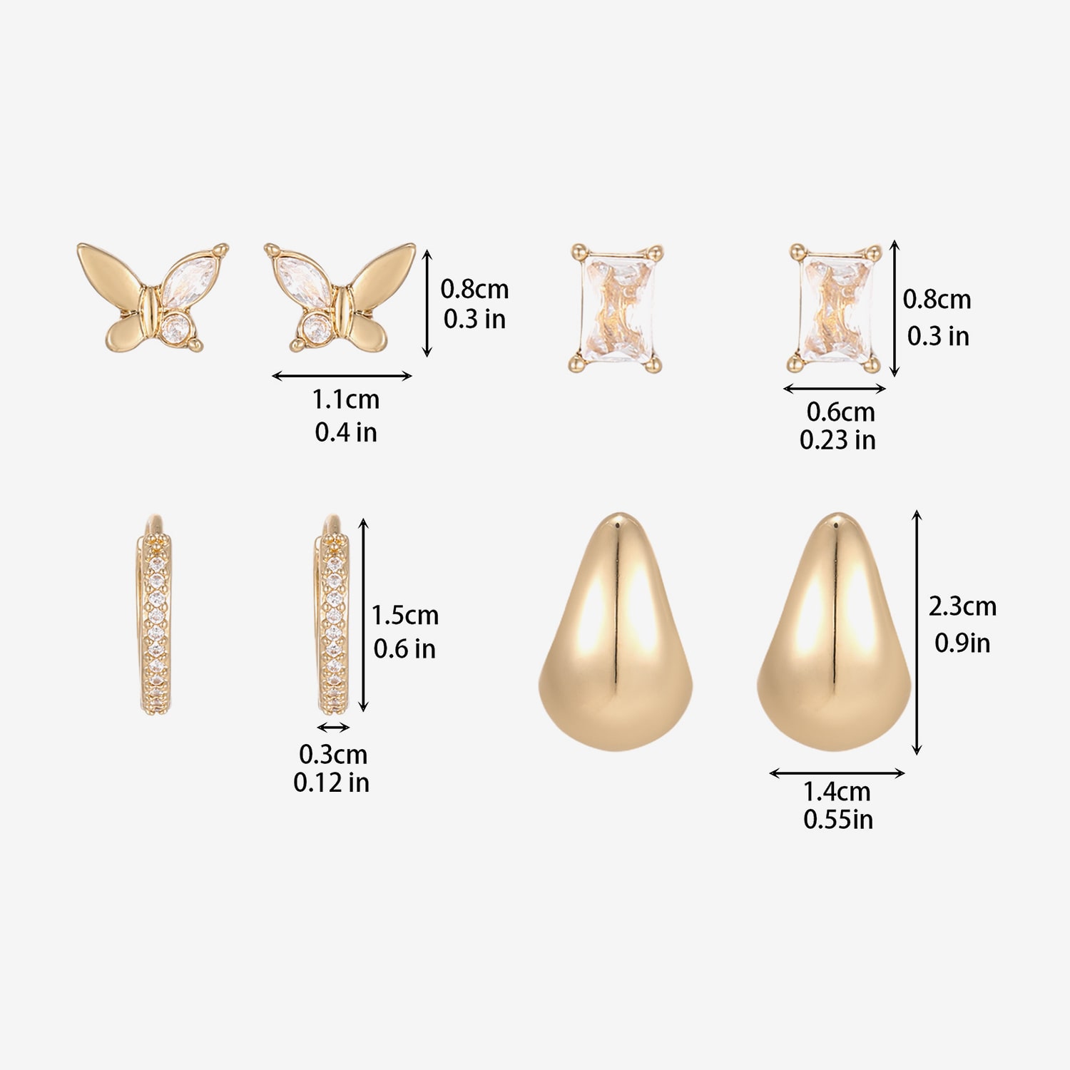 Womens Simulated Cubic Zirconia 4 Pair Earring Set