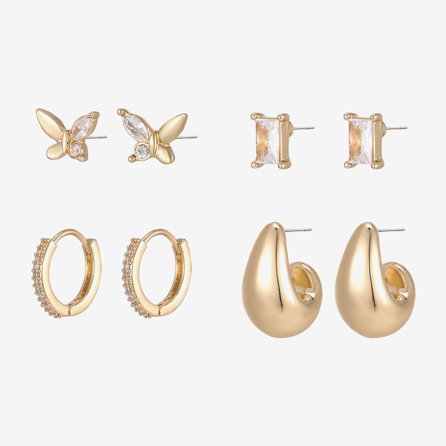 Womens Simulated Cubic Zirconia 4 Pair Earring Set