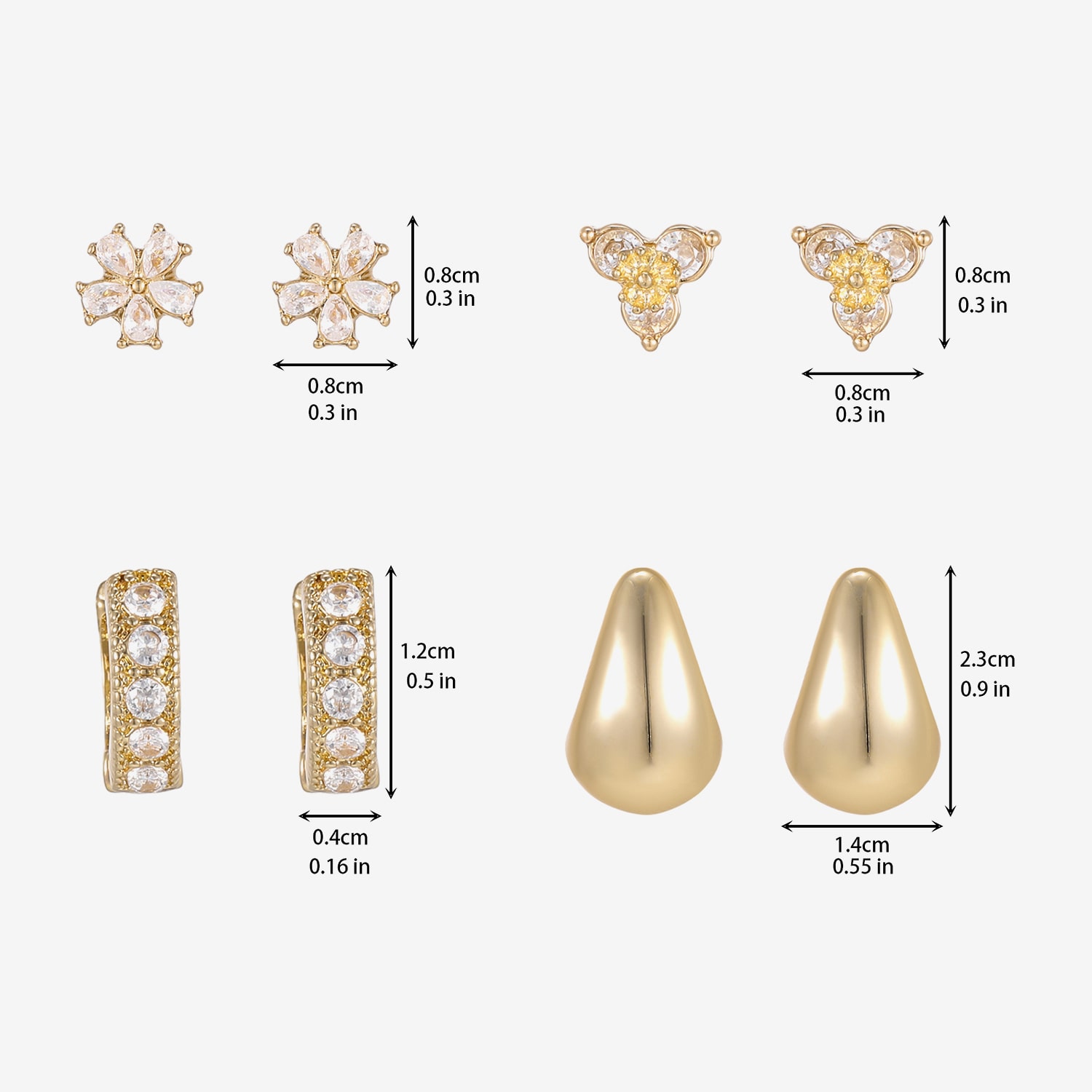 Womens Simulated Cubic Zirconia 4 Pair Earring Set