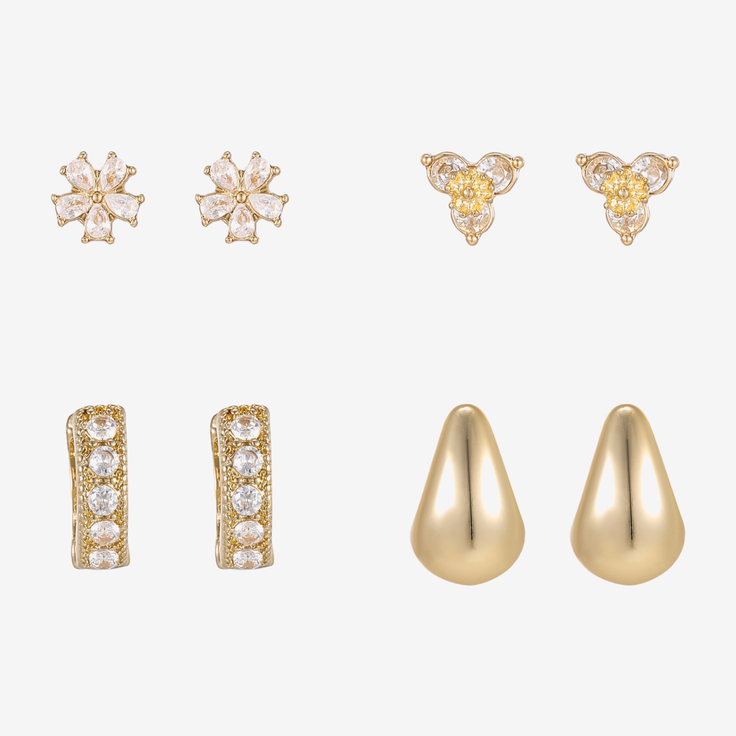 Womens Simulated Cubic Zirconia 4 Pair Earring Set