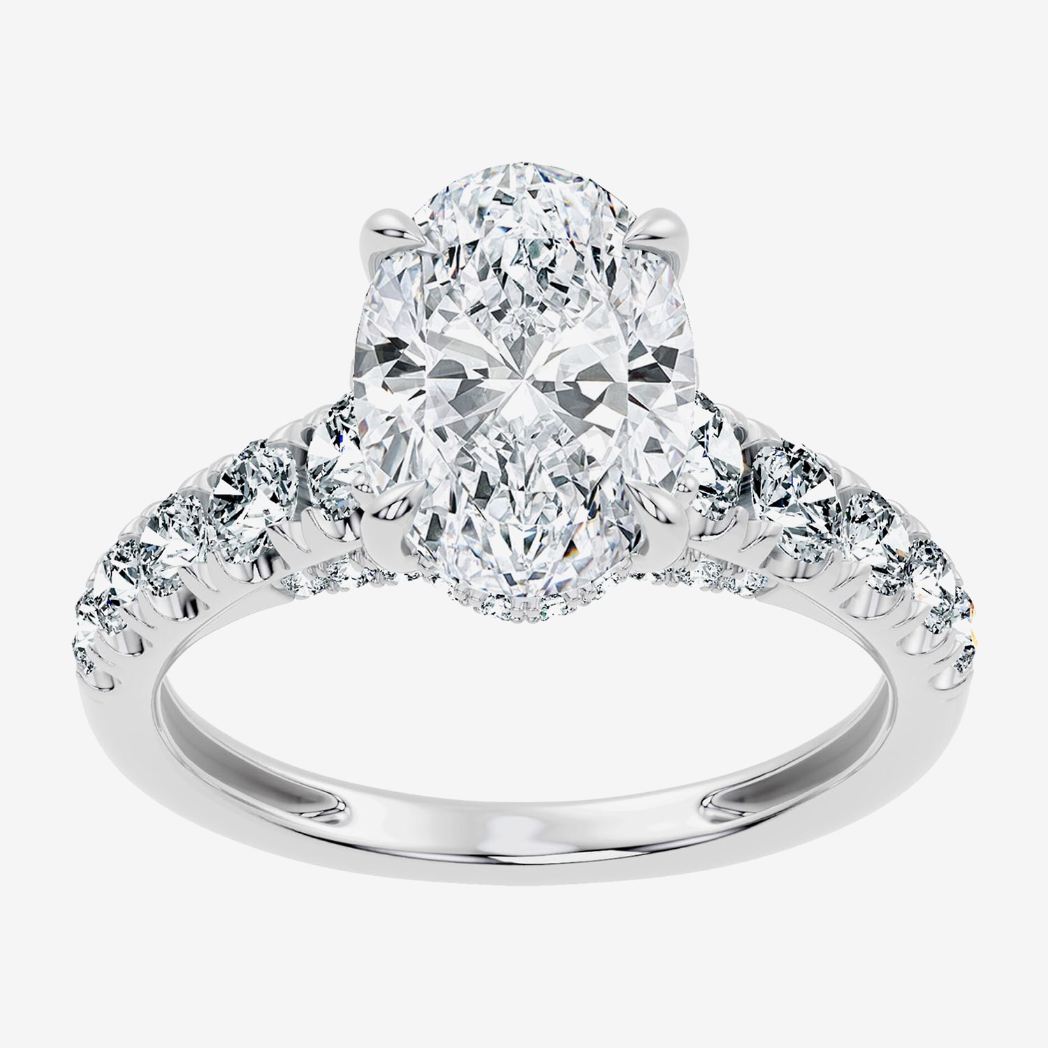 G / Vs2-Si1) Womens 4 CT. T.W. Lab Grown White Diamond 10K Gold Oval Side Stone Engagement Ring