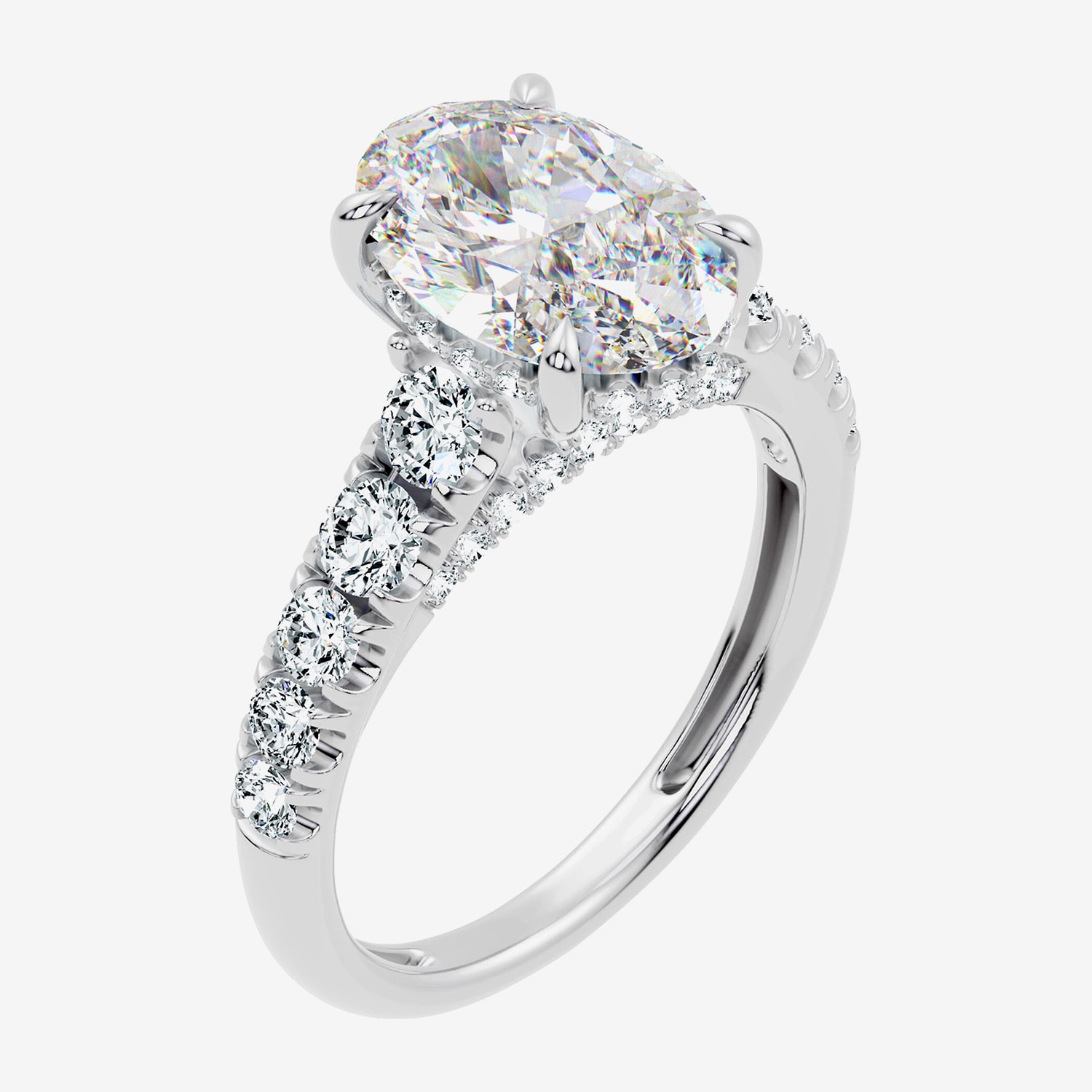 G / Vs2-Si1) Womens 4 CT. T.W. Lab Grown White Diamond 10K Gold Oval Side Stone Engagement Ring