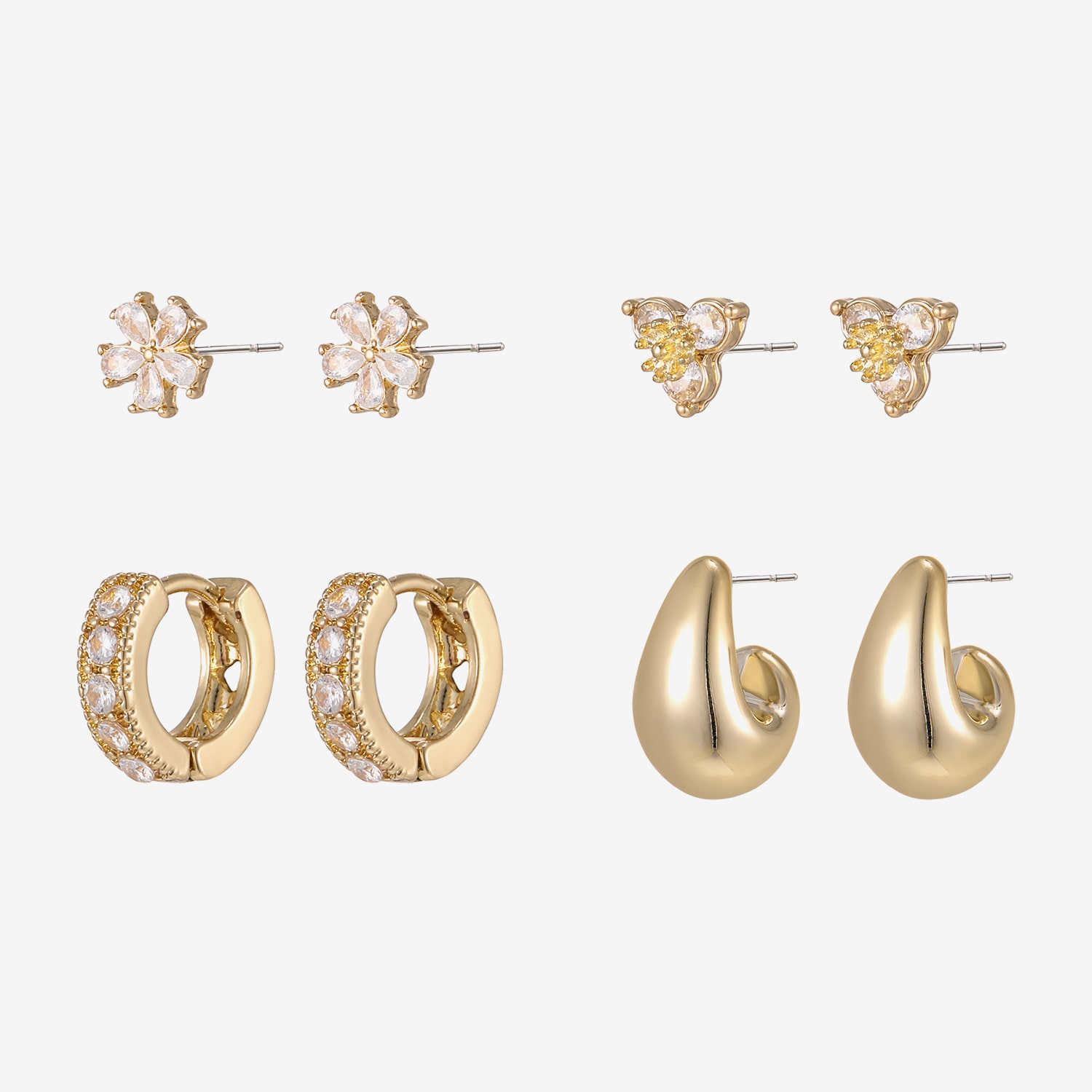 Womens Simulated Cubic Zirconia 4 Pair Earring Set