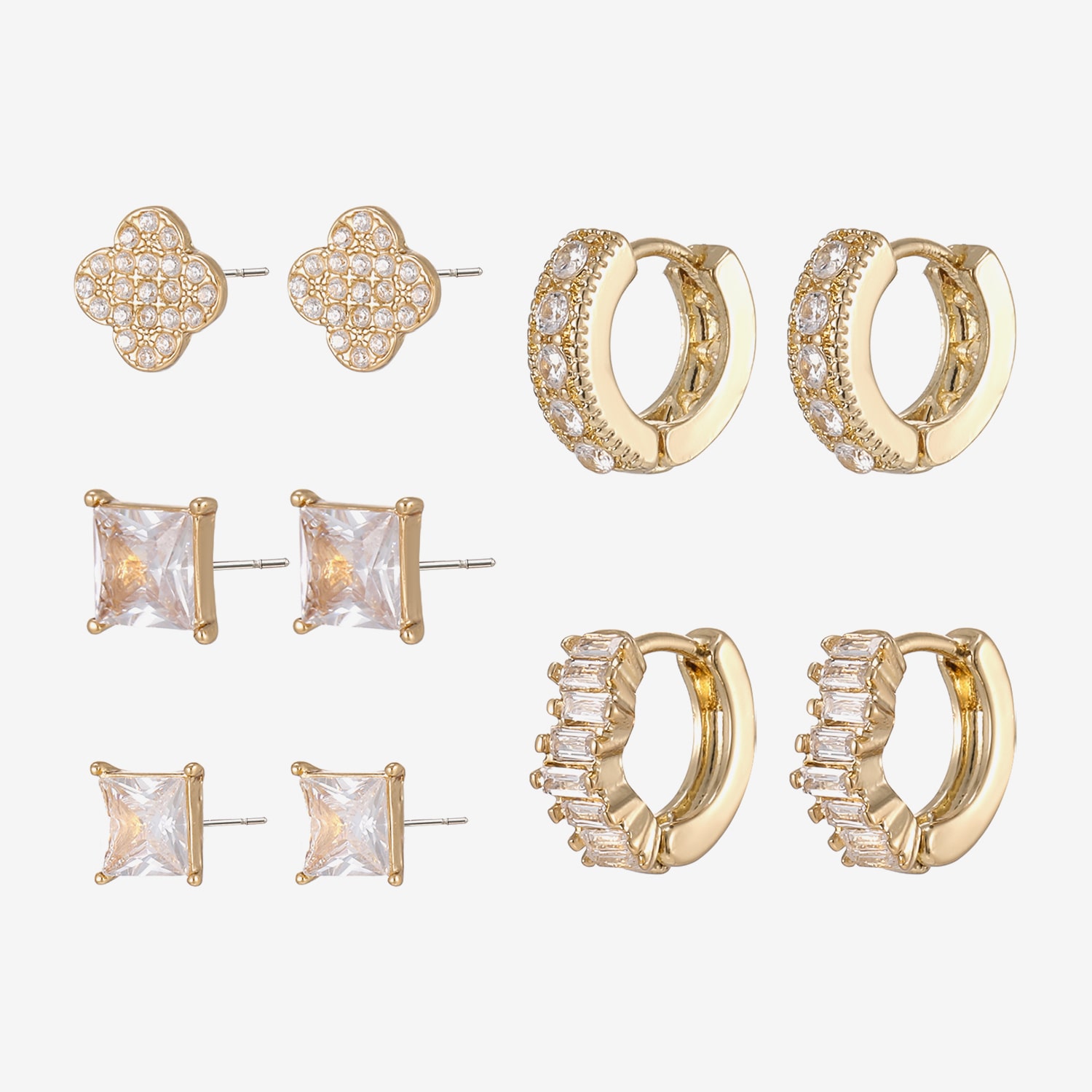 Womens Simulated Cubic Zirconia 5 Pair Earring Set