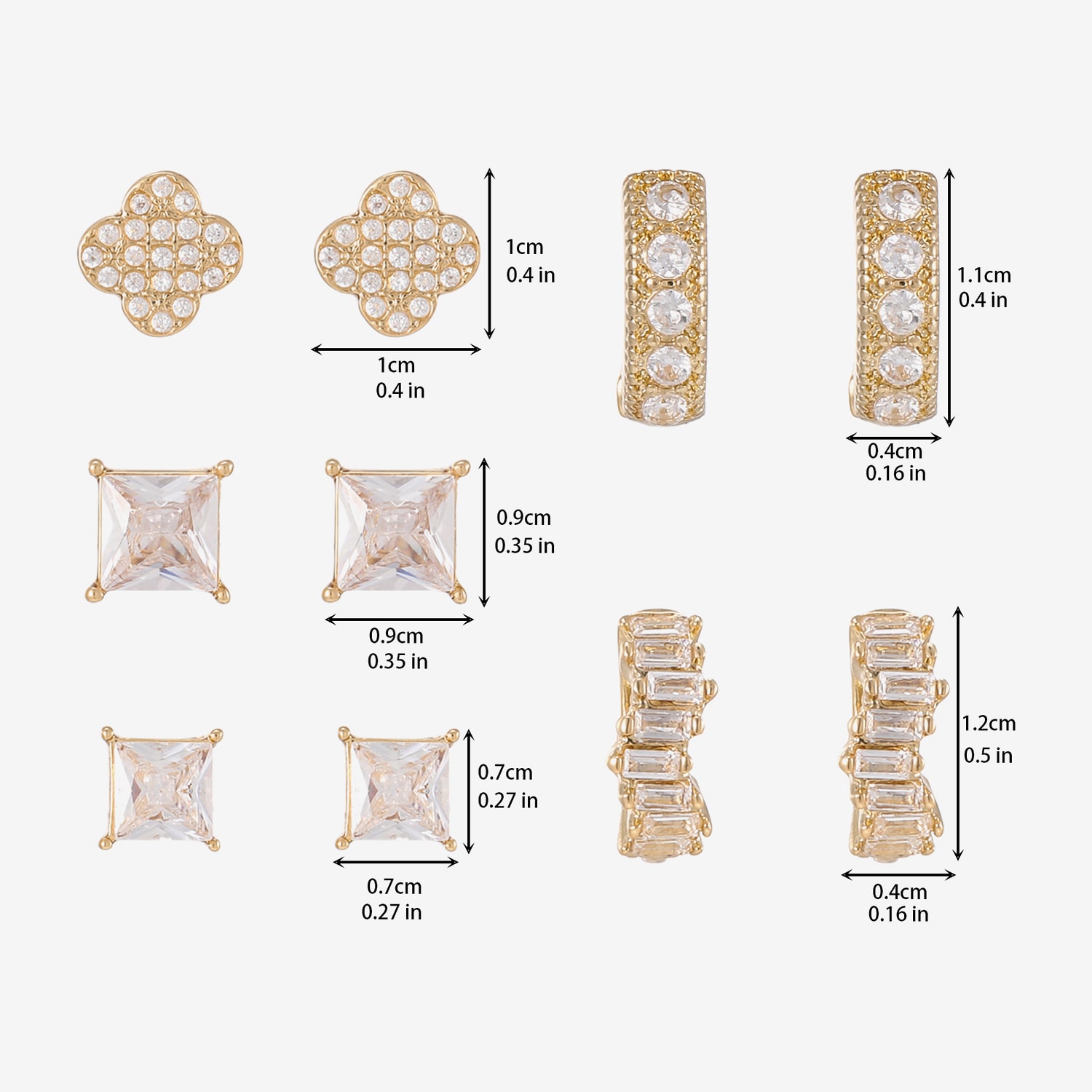 Womens Simulated Cubic Zirconia 5 Pair Earring Set