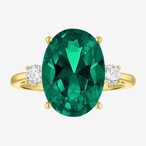 (G-H/Si2-I1) Womens 1/4 CT. T.W. Gemstone 10K Gold Oval 3-Stone Cocktail Ring, 8, Green
