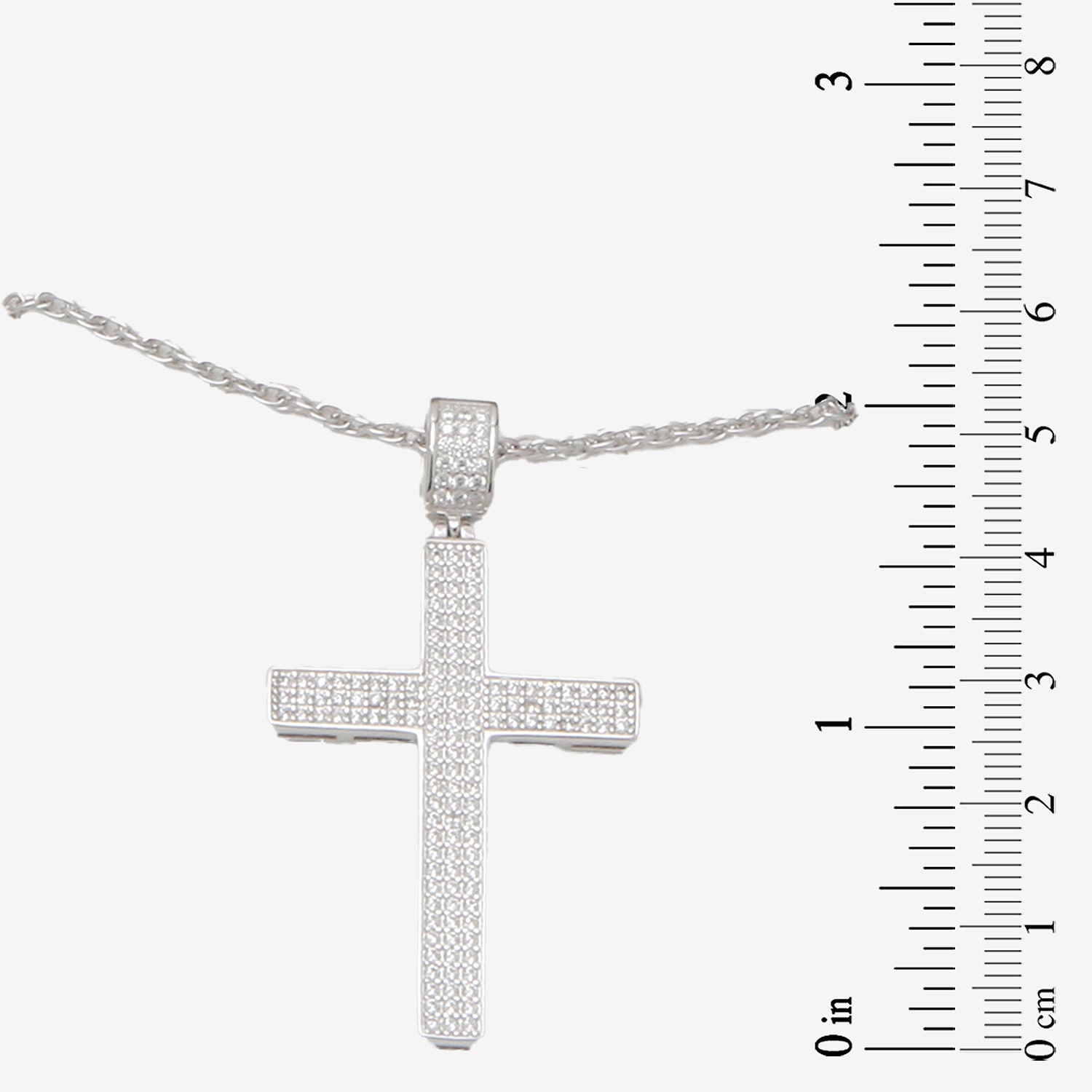 Mens Cubic Zirconia Sterling Silver Cross 24 Inch Pendant Necklace