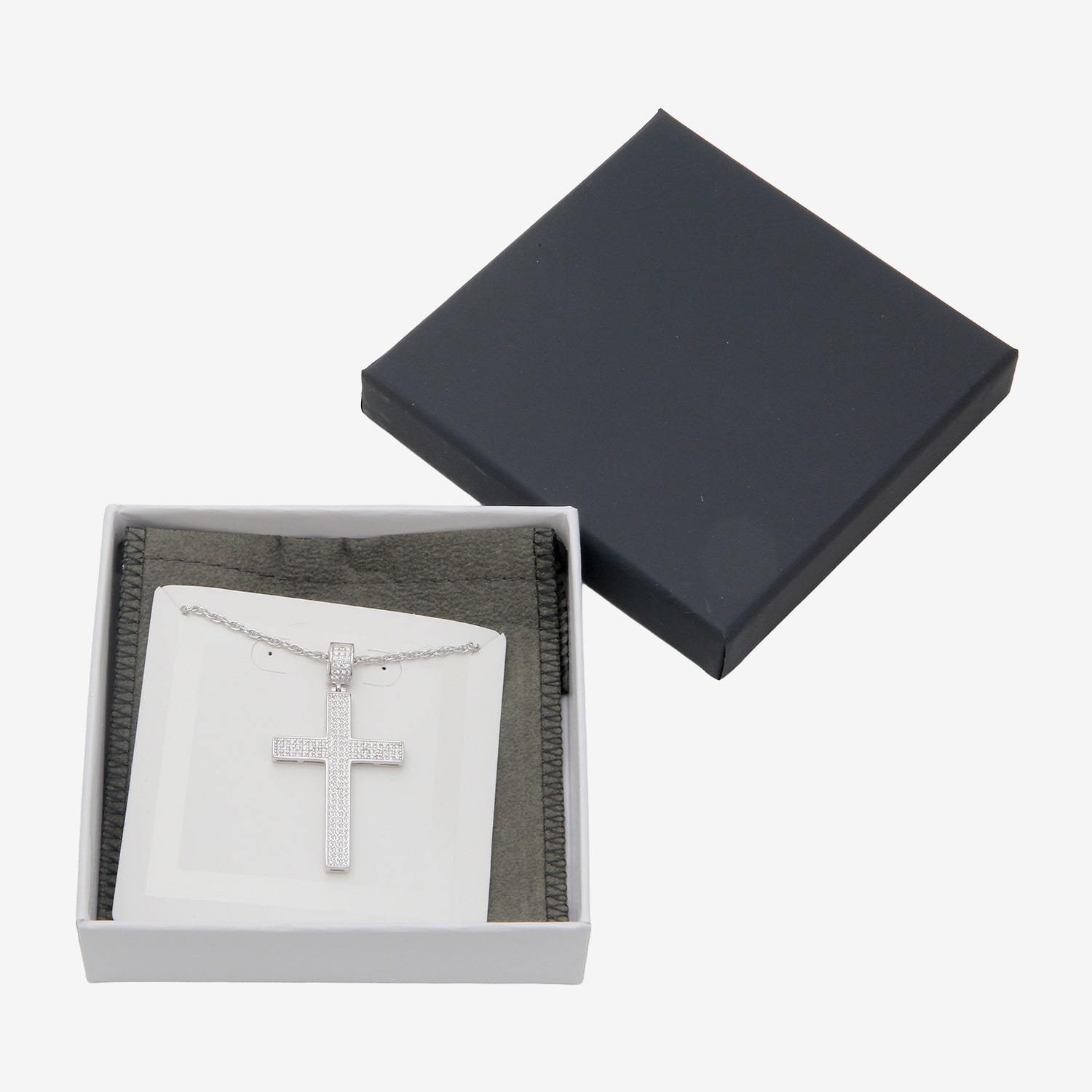 Mens Cubic Zirconia Sterling Silver Cross 24 Inch Pendant Necklace