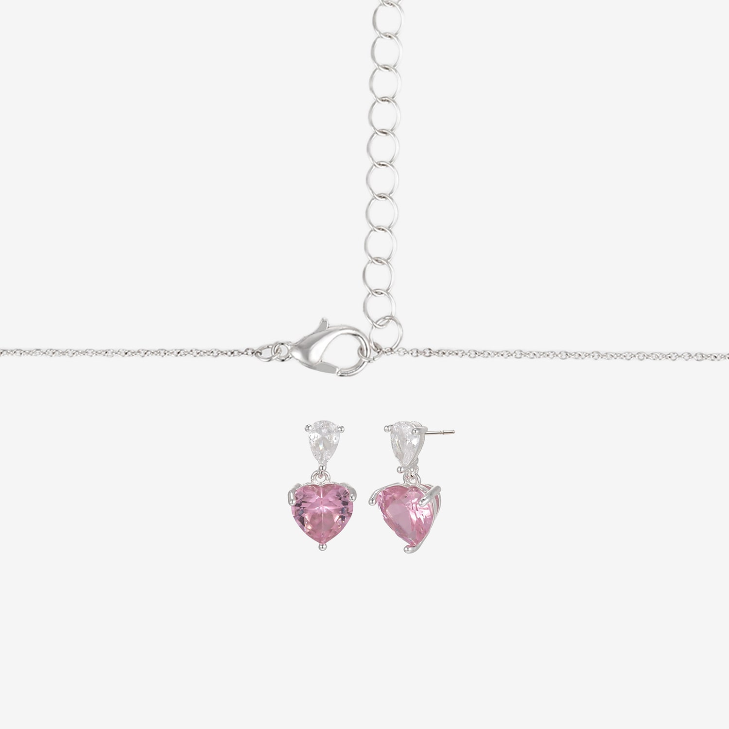 Womens Simulated Pink Cubic Zirconia Heart 2-pc. Necklace Set