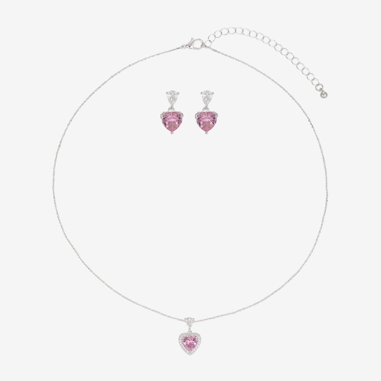 Womens Simulated Pink Cubic Zirconia Heart 2-pc. Necklace Set