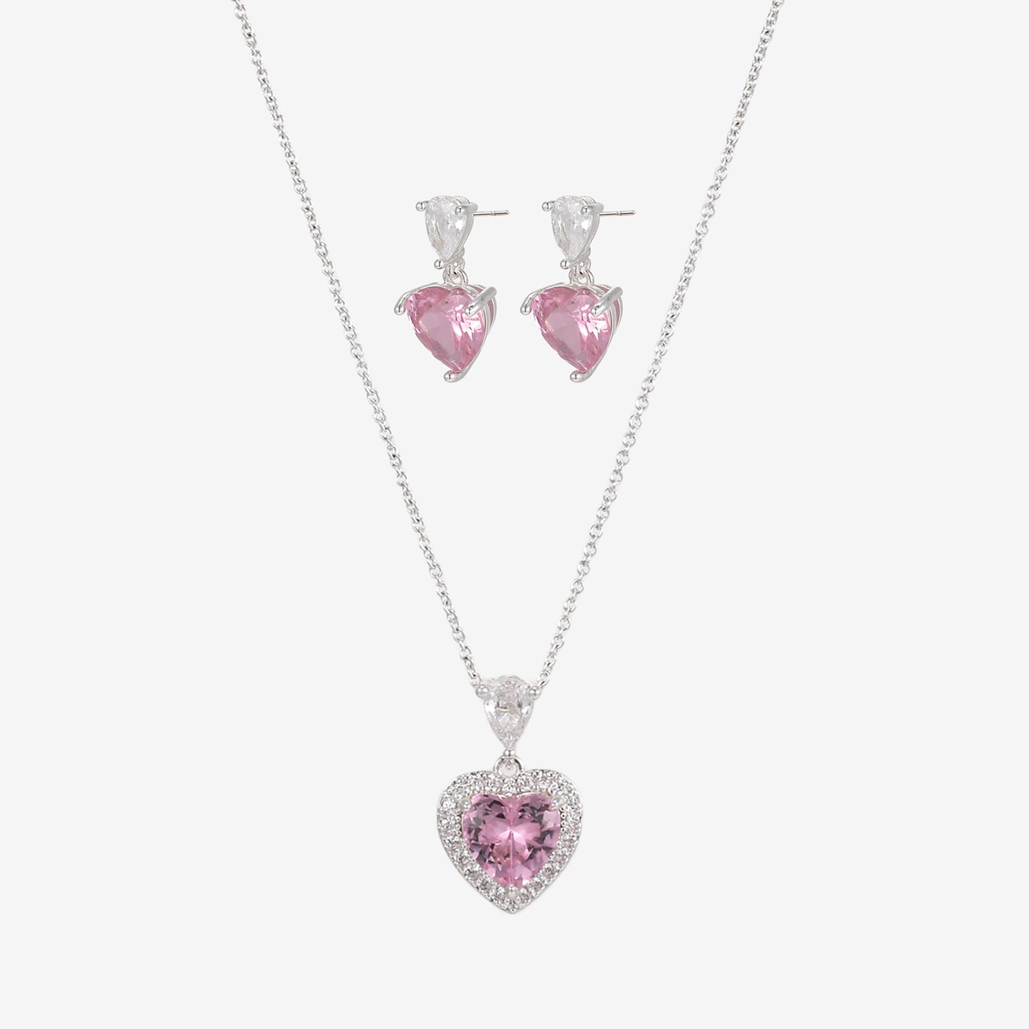 Womens Simulated Pink Cubic Zirconia Heart 2-pc. Necklace Set