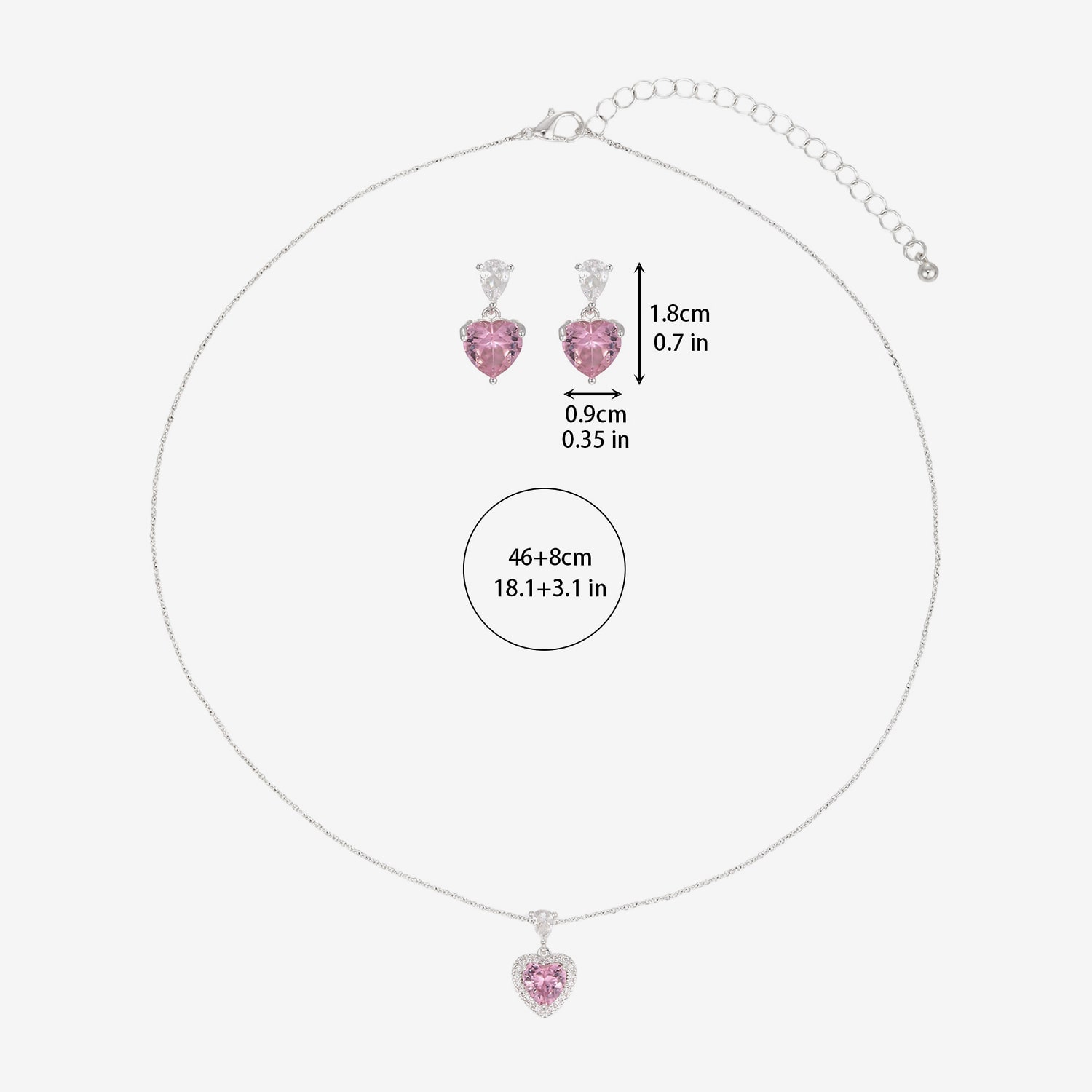 Womens Simulated Pink Cubic Zirconia Heart 2-pc. Necklace Set