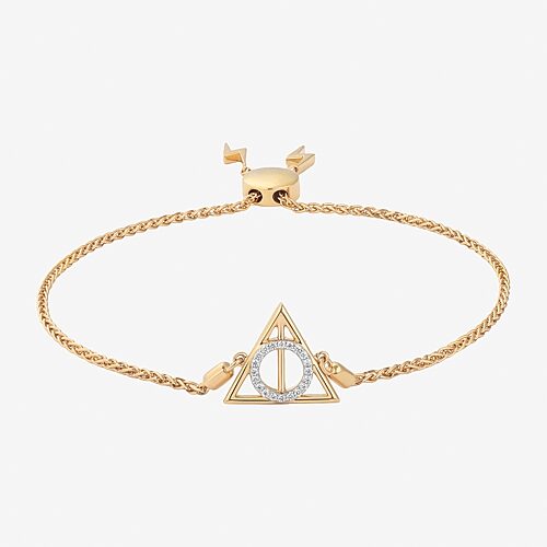 Harry Potter (F / Si2) Womens 1/10 CT. T.W. Lab Grown White Diamond 14K Gold Over Silver Harry Potter Bolo Bracelet, One Size, Yellow