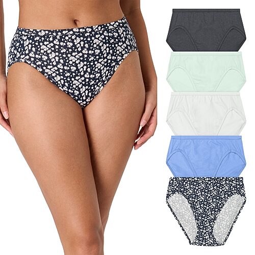 Hanes Women's Ultimate ComfortSoft High Cut Panties - 5 Pack in Assorted A6C | Size: 7 | HerRoom.com