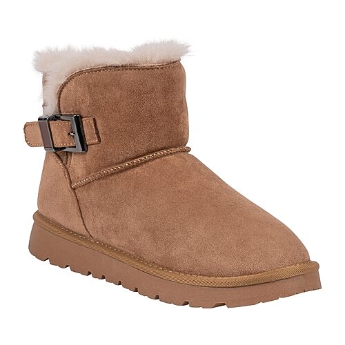 Gc Shoes Women's Hillrose Faux Fur Buckle Low Heel Ankle Booties - Chestnut