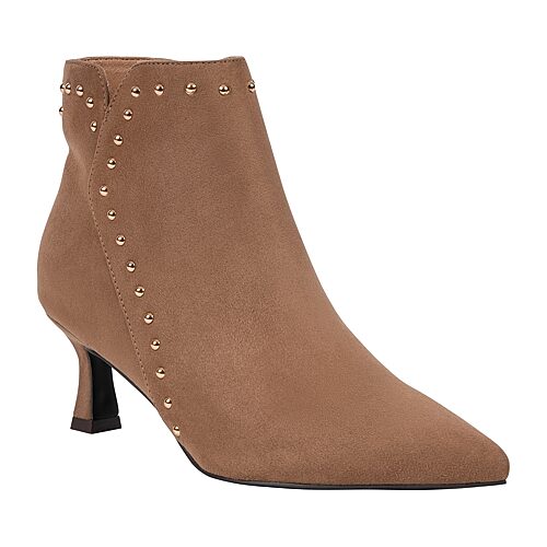 Gc Shoes Women's Ivette Faux Suede Kitten-Heel Pointed-Toe Studded Bootie - Tan