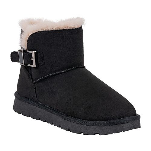 Gc Shoes Women's Hillrose Faux Fur Buckle Low Heel Ankle Booties - Black