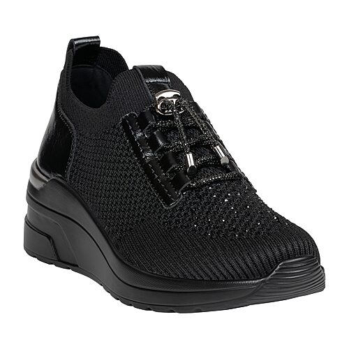 Gc Shoes Women's Eagan Stretch-Knit Wedge Rhinestone Sneakers - Black