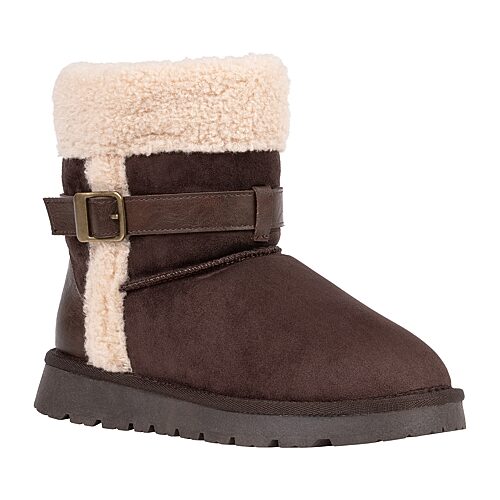 Gc Shoes Women's Derham Faux Shearling Trim Adjustable Side Buckle Round Toe Ankle Bootie - Brown