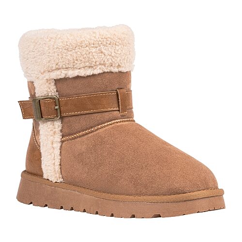 Gc Shoes Women's Derham Faux Shearling Trim Adjustable Side Buckle Round Toe Ankle Bootie - Chestnut